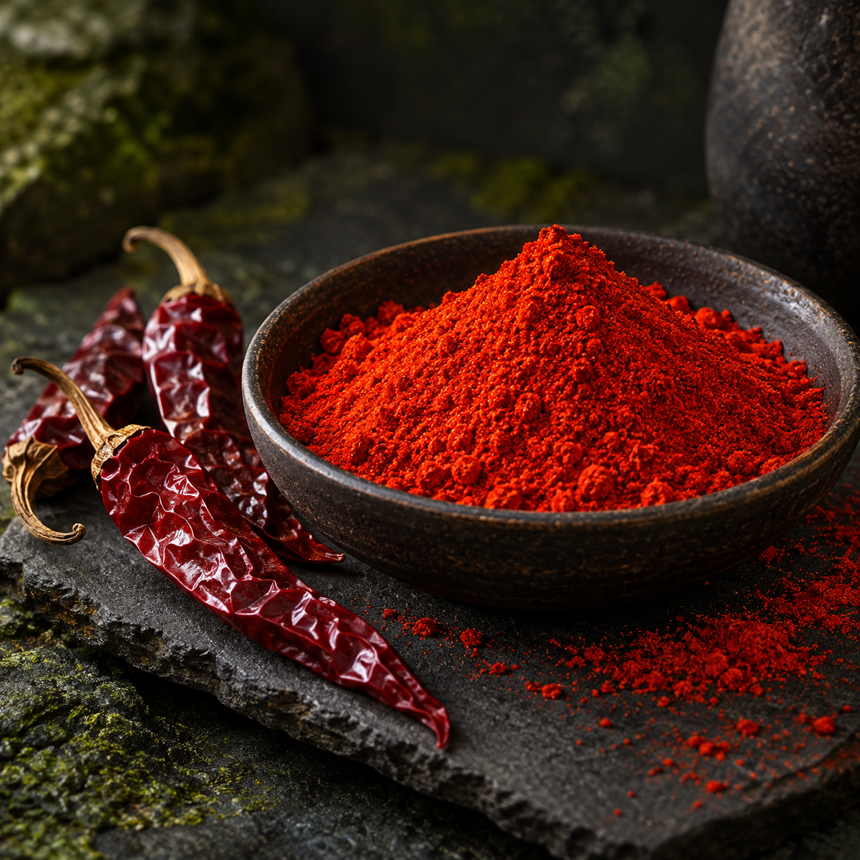 Kashmiri red chili powder and dried chilies